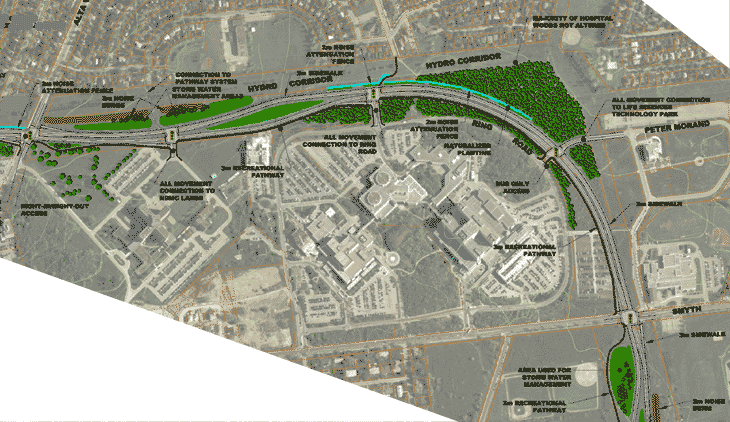 Plan of road around hospital campus