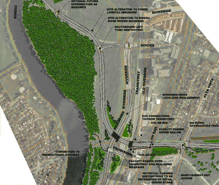 Plan for doaway through Hurdman Park along Riverside and connecting to Alta Vista Drive