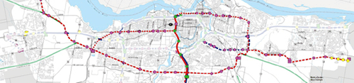 Map with light rail connections from Kanata to Orleans