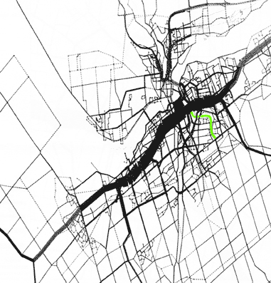 Map showing daily emissions on per road basis for the Ottawa Gatineau area