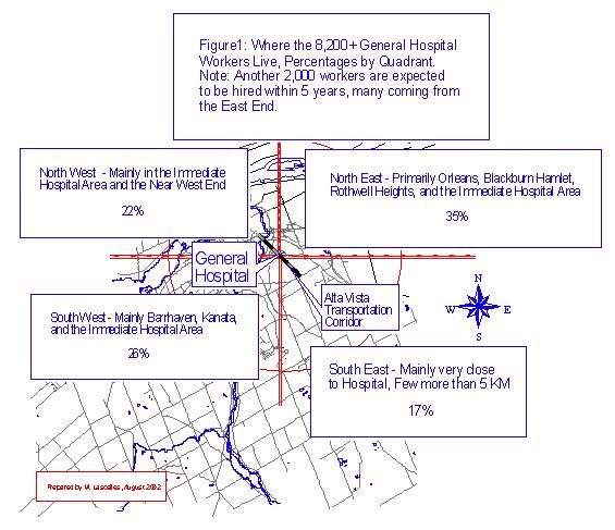 Map showing where the General Hospital's workers come from